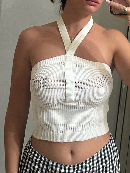 Urban Outfitters Tops - Urban Outfitters White Ribbed Halter Knit Crop Top
